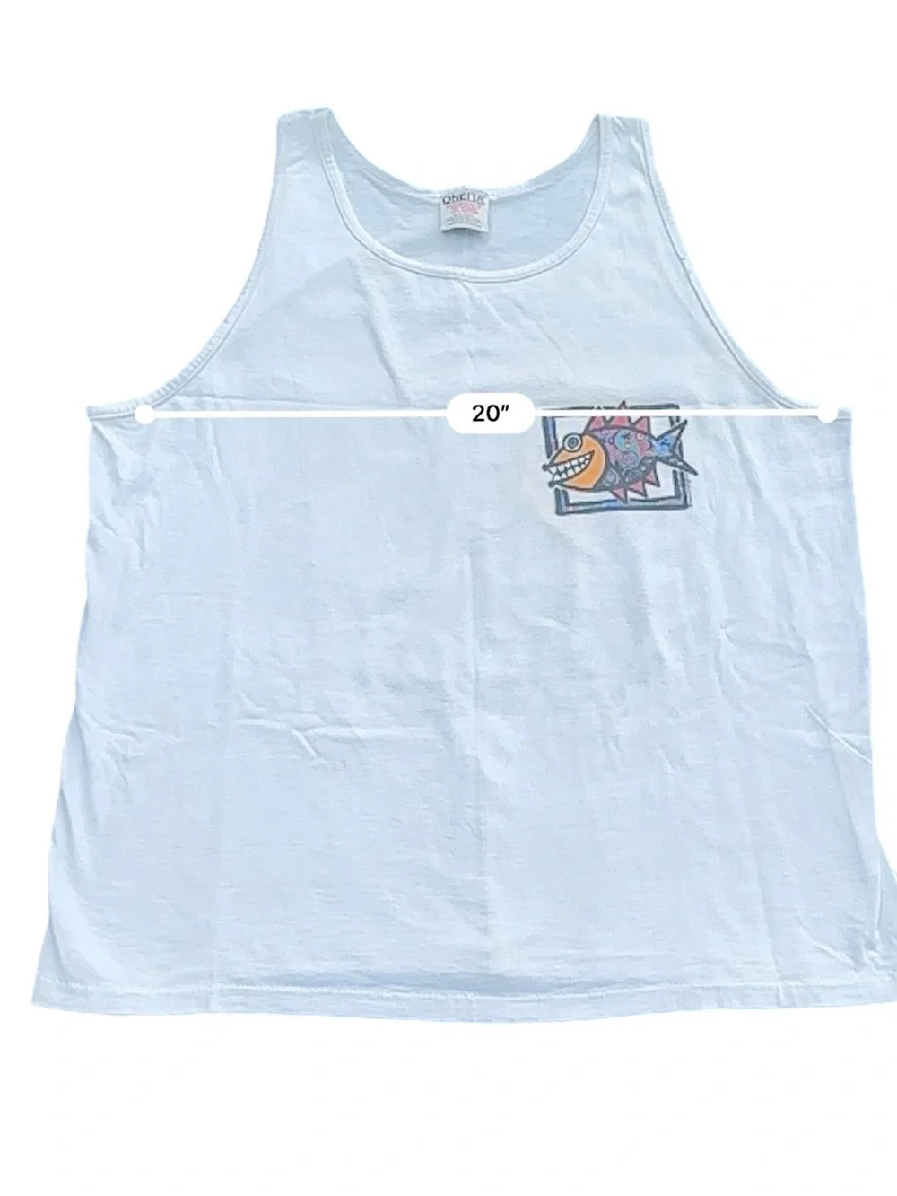VTG 90s Oneita Maui HAWAII Fish Harlow Design 94 Beach White Tank Top Mens L USA - Picture 7 of 8